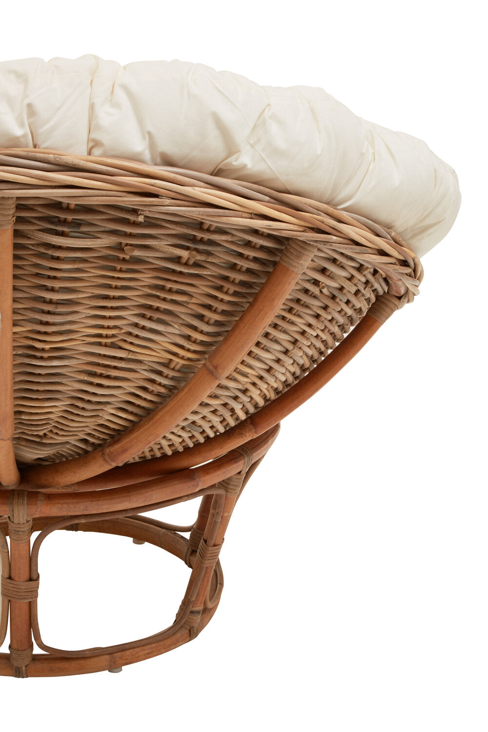 Marano Papasan Rattan Chair with Cream Cushion side profile in living room