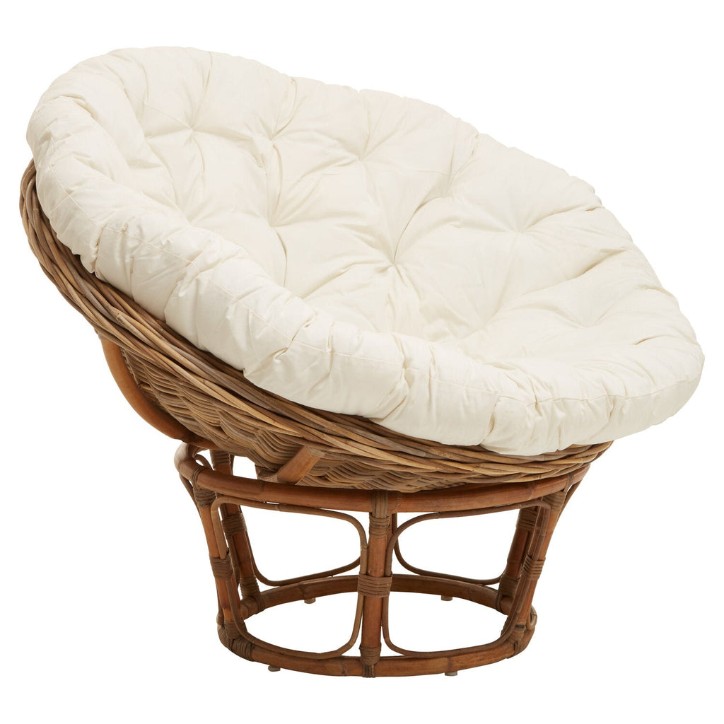 Marano Round Rattan Chair cream cushion detail and tufted upholstery close-up