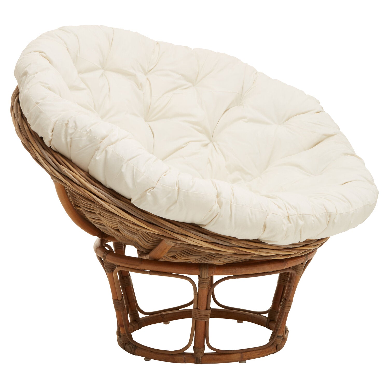 Marano Round Rattan Chair cream cushion detail and tufted upholstery close-up