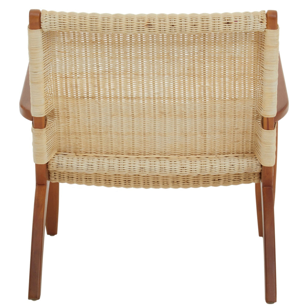Juno Natural Rattan Chair solid mahogany leg detail