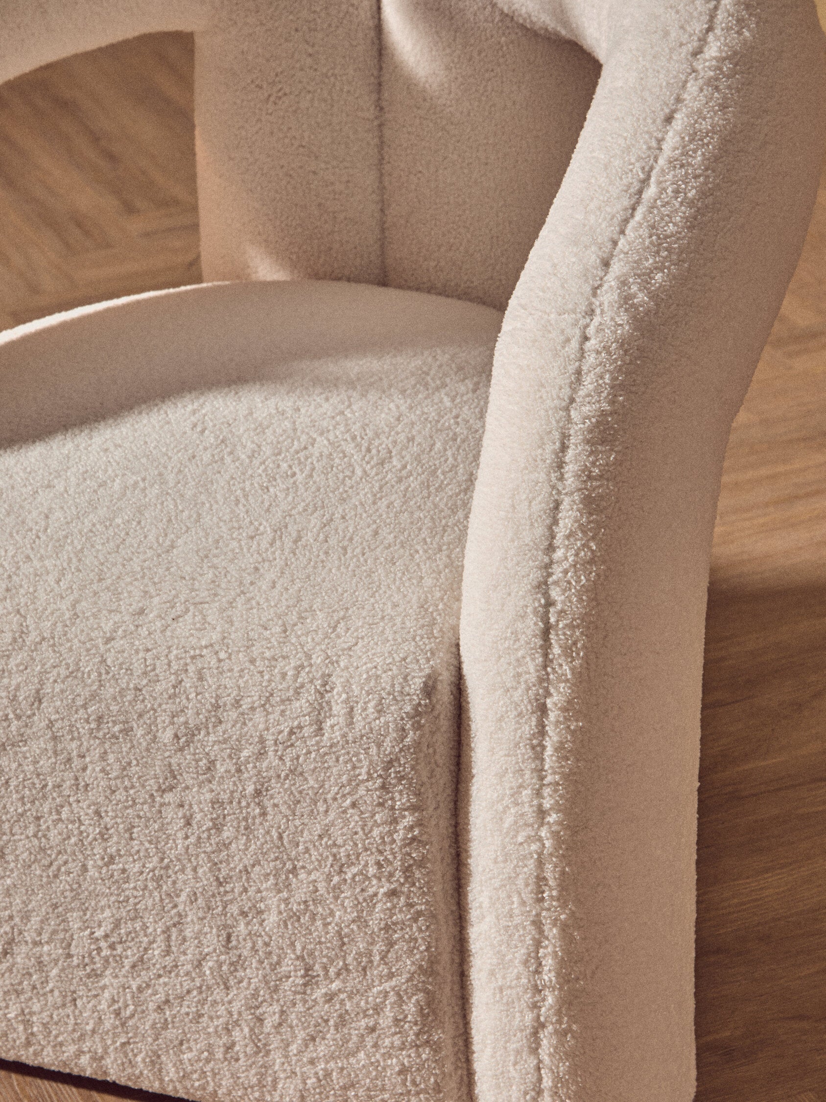 Diana Ivory Boucle Statement Chair upholstery texture detail close-up