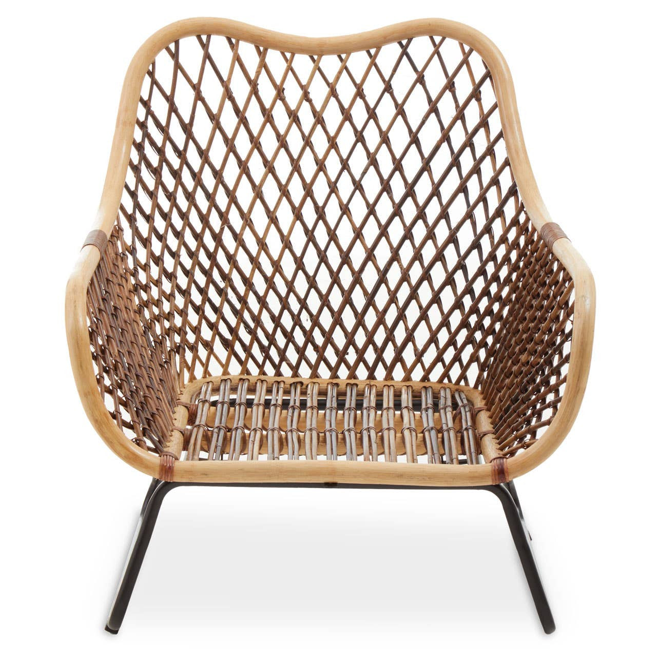 Marano Black Iron Frame Chair rattan weave detail close-up