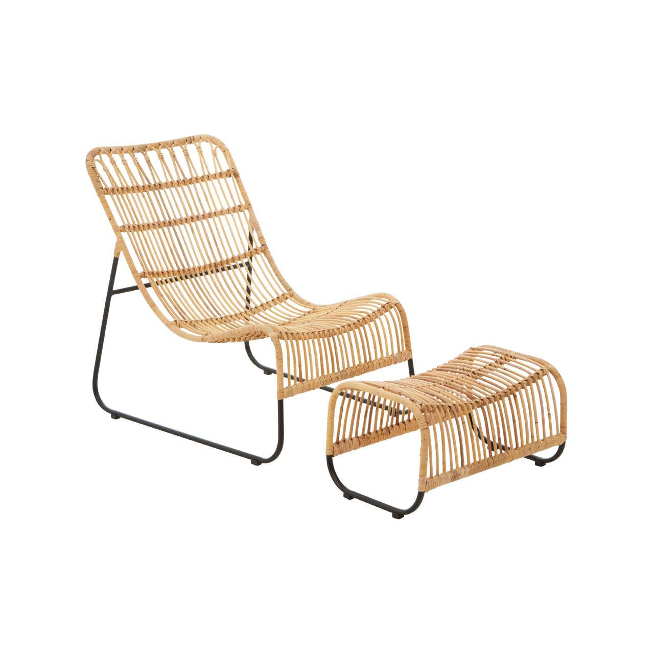 Marano Rattan Chair and Footstool Set side profile in living room setting