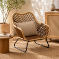 Marano Black Iron Frame Chair – handwoven rattan with black powder-coated frame, front view