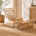Marano Rattan Chair and Footstool Set – matching natural rattan lounge chair and ottoman, front view