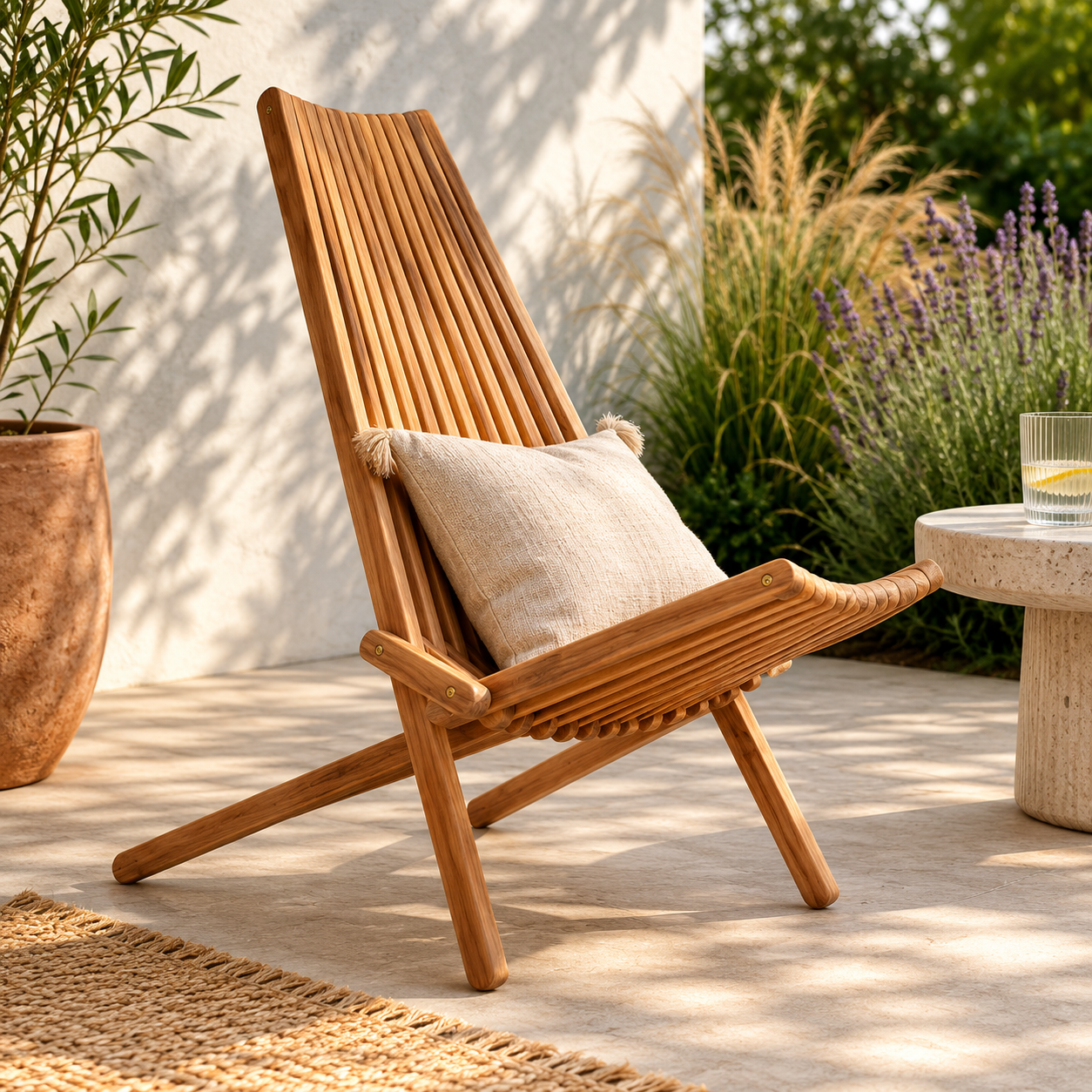 Marano Wooden Lounge Chair – sustainable teak wood Scandinavian design, front view