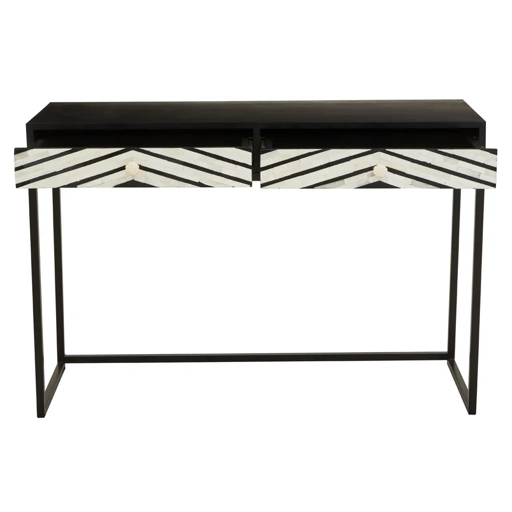 Axis Two Drawer Console Table bone inlay detail close-up showing intricate pattern