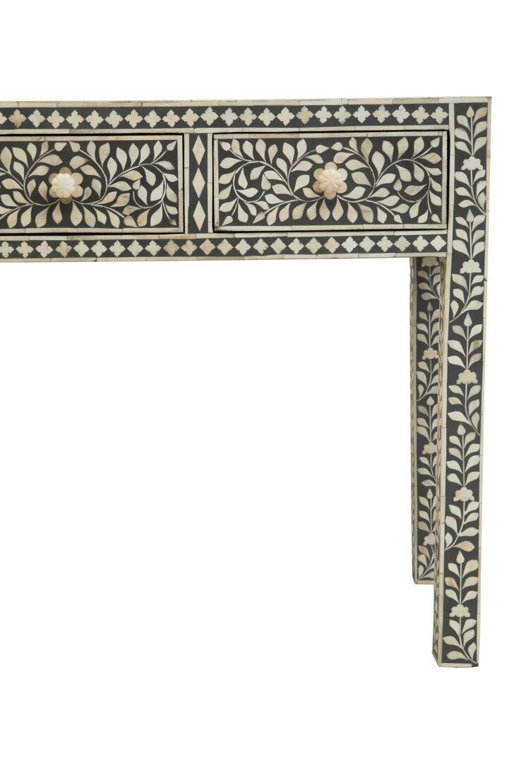 Axis Bone Inlay Desk with 3 Drawers open drawer storage view
