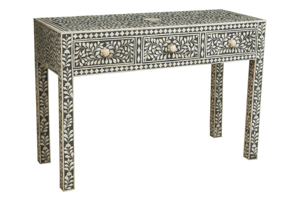 Axis Bone Inlay Desk side profile showing three drawer storage