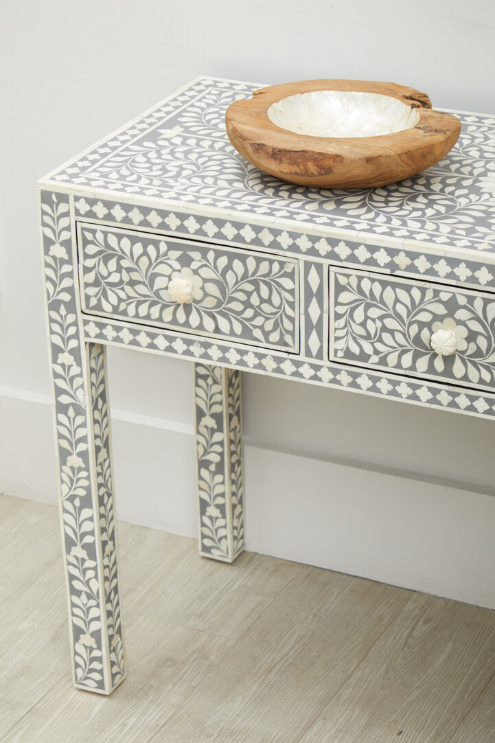 Axis Bone Inlay Desk 3 Drawers inlay surface pattern detail close-up