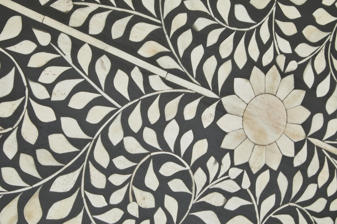 Axis Bone Inlay Desk top-down view showing handcrafted inlay surface