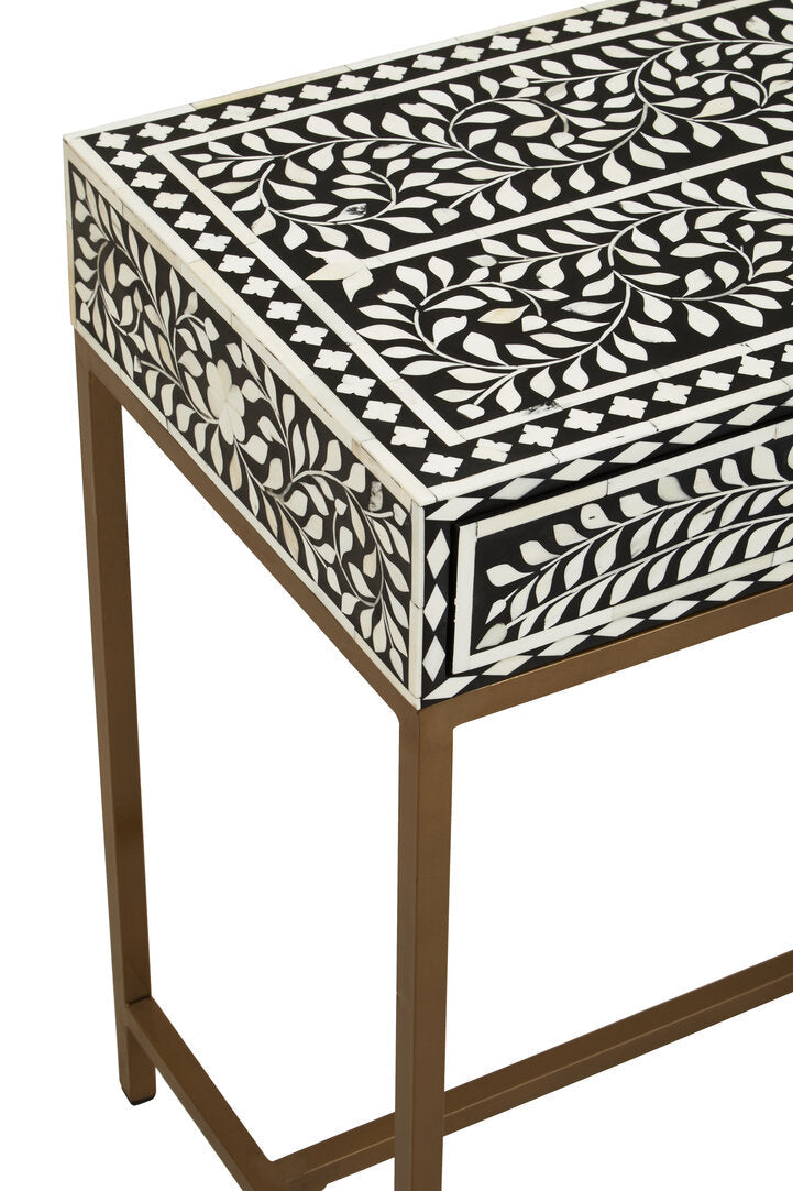 Axis Floral Bone Inlay Console Table lifestyle image in living room