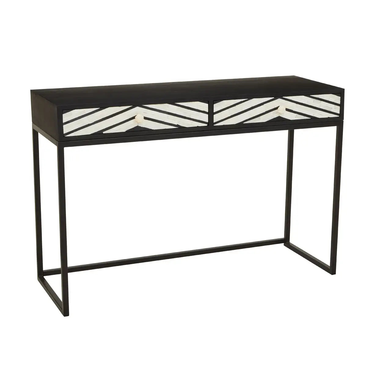 Axis Bone Inlay Console Table side profile showing drawer construction