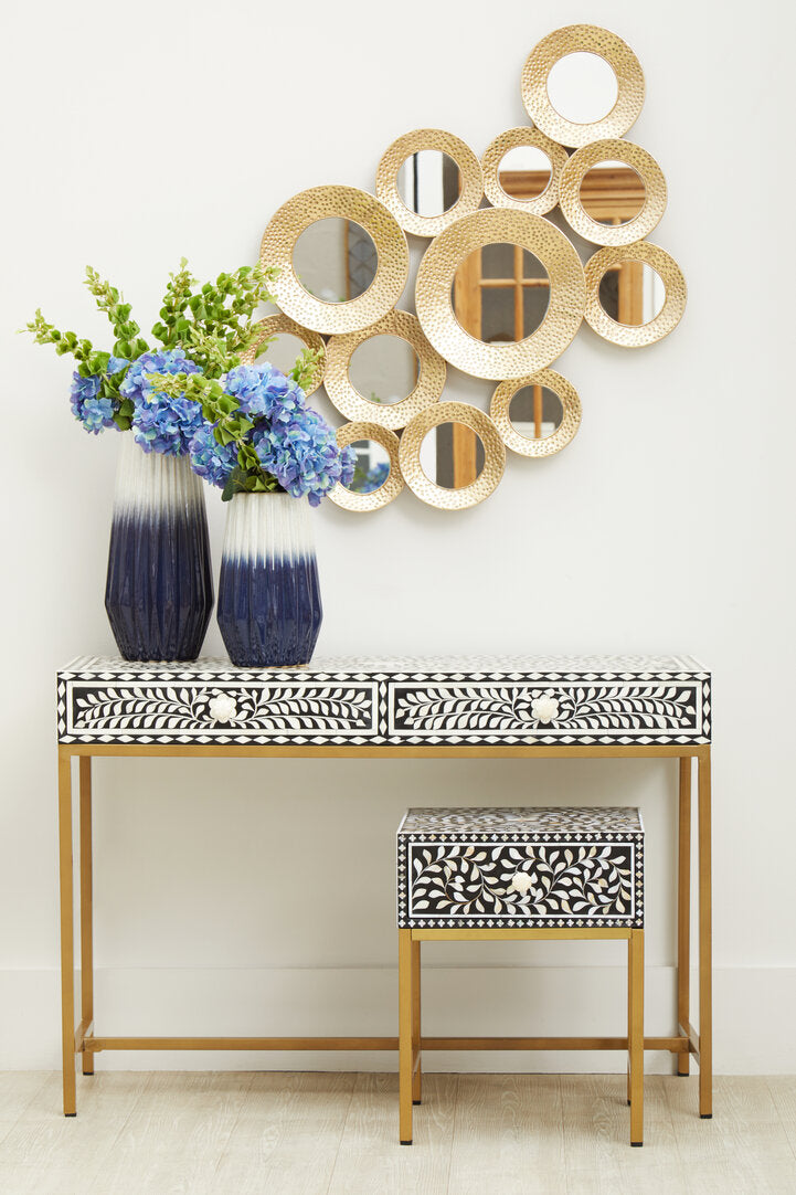 Axis Two Drawer Floral Bone Inlay Console Table – intricate floral inlay pattern, front view
