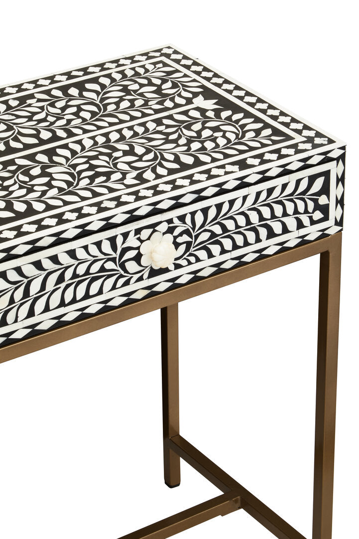 Axis Two Drawer Bone Inlay Console Table overhead view showing floral surface