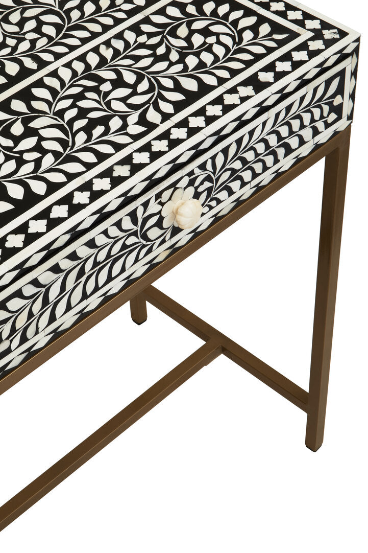 Axis Two Drawer Floral Bone Inlay Console Table side profile