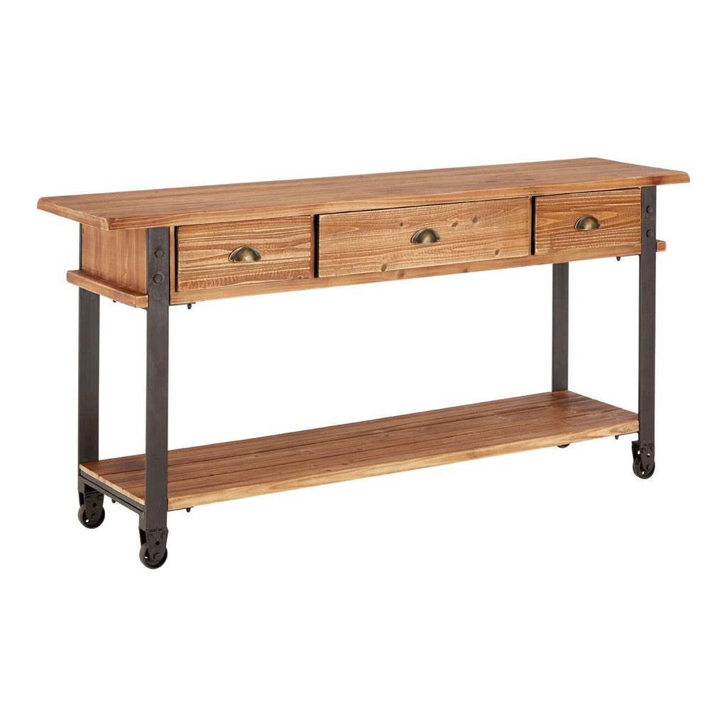 Forma 3 Drawer Console Table – metal frame with fir wood, front view