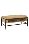 Forma Coffee Table – mango wood top with industrial steel frame, front view