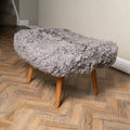 Grey Shearling Sheepskin Footstool – soft grey ethically sourced sheepskin, front view