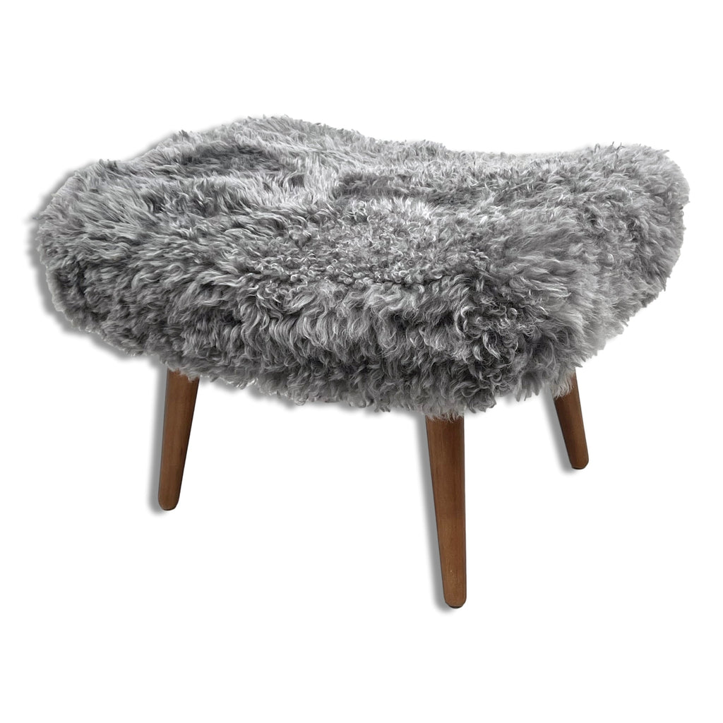 Grey Sheepskin Footstool plush shearling texture detail close-up