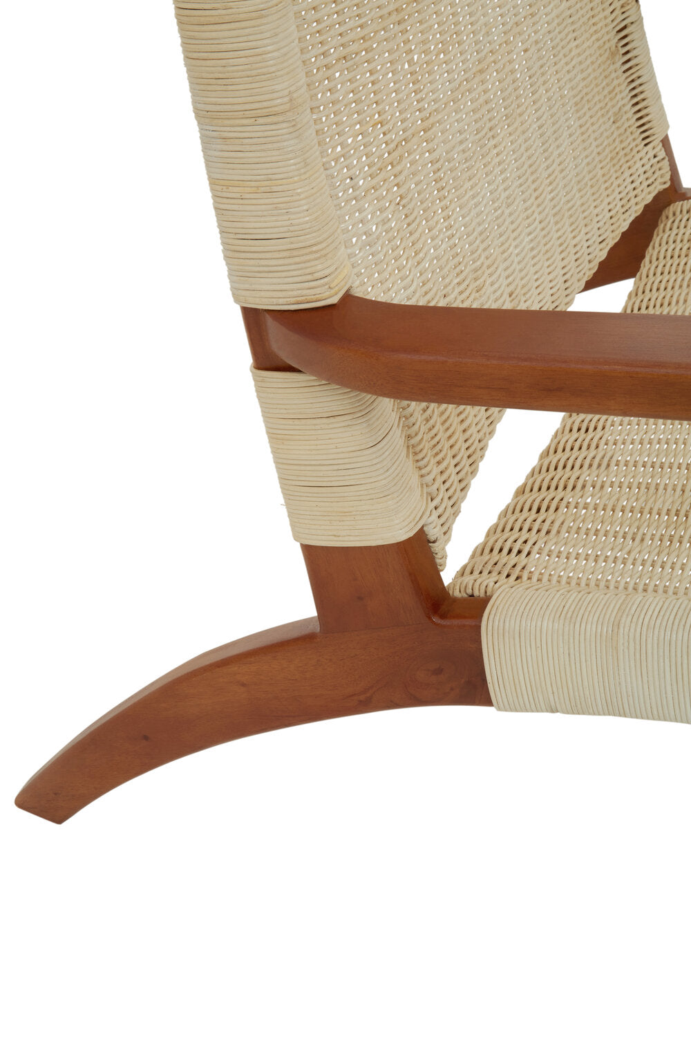 Close-up of hand-woven rattan weave detail on Juno Natural Rattan Chair