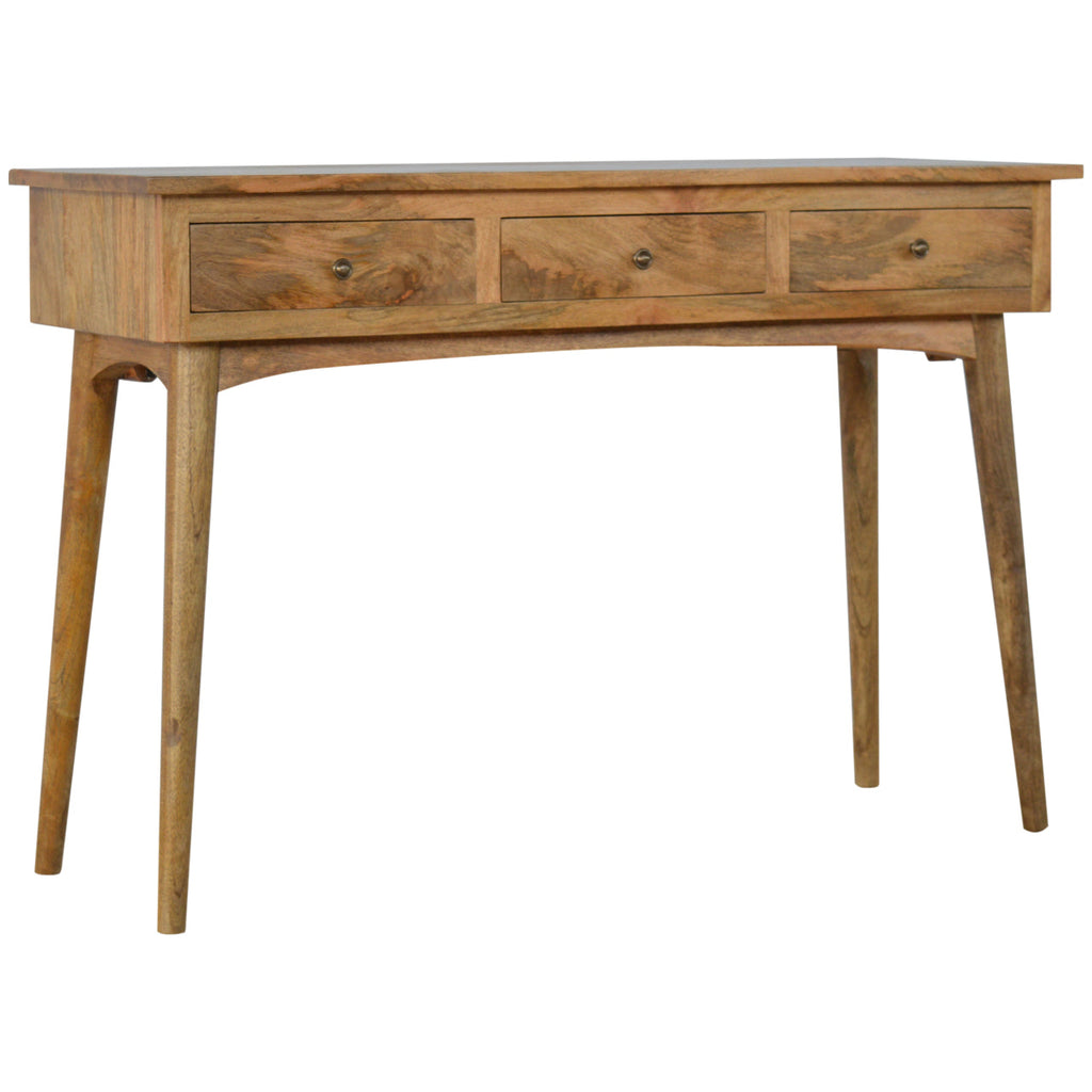 Large 3 Drawer Nordic Wooden Console Table – natural wood with slim profile, front view