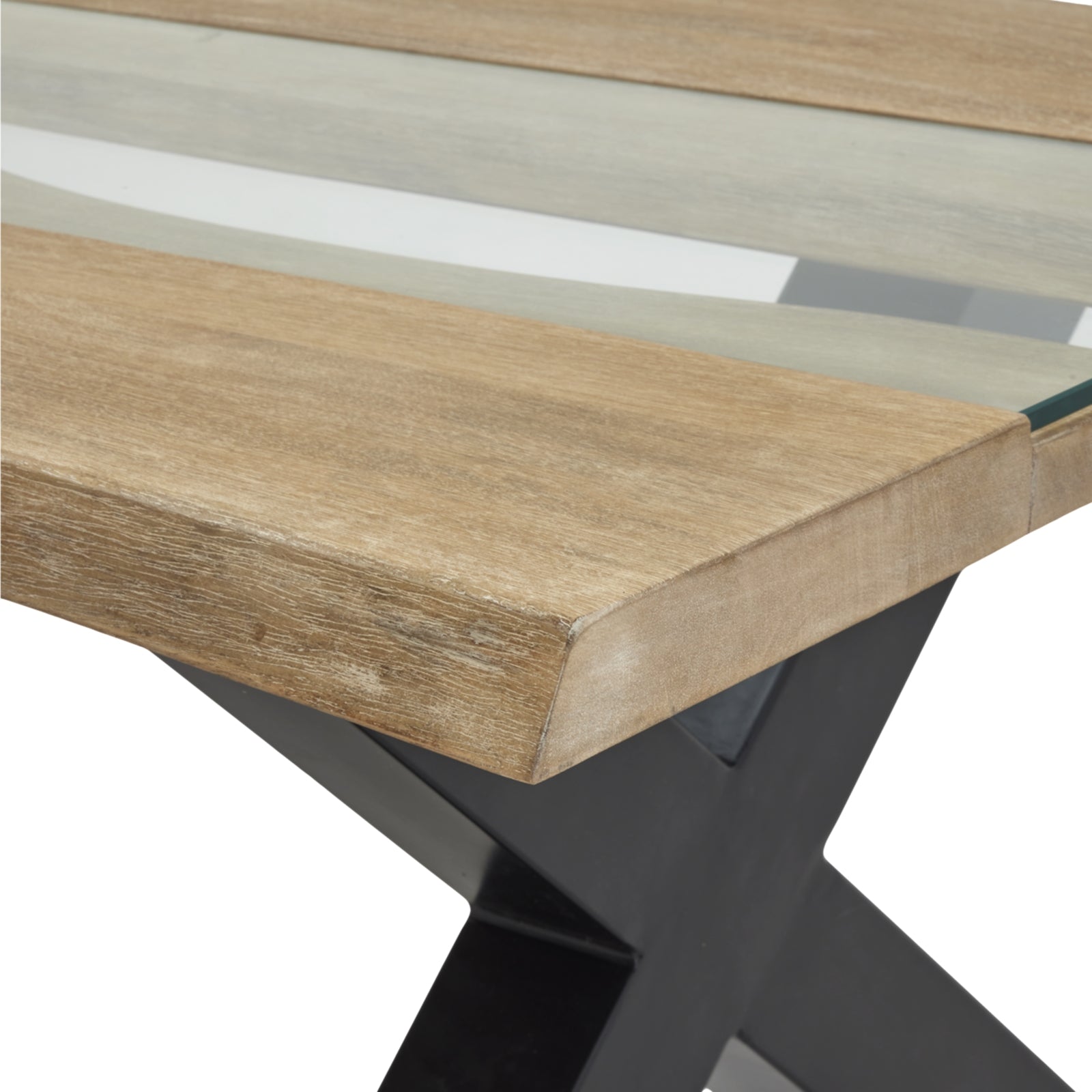 Light Acacia Live Edge Coffee Table resin river inlay detail close-up