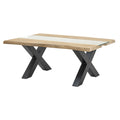 Light Acacia River Live Edge Coffee Table – clear resin river inlay on acacia wood, front view