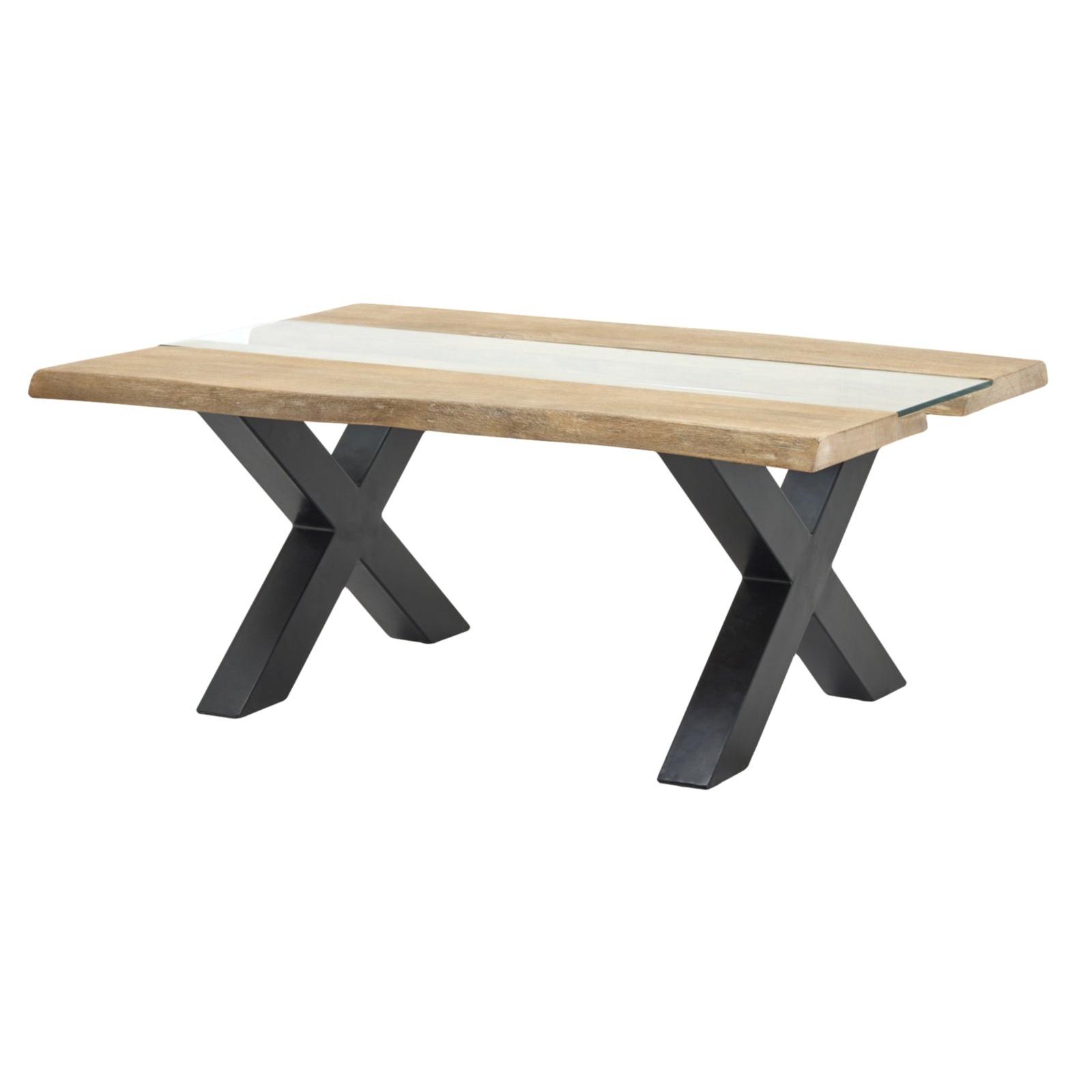 Light Acacia River Live Edge Coffee Table – clear resin river inlay on acacia wood, front view