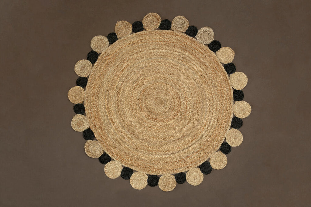 Nuvia Looma Large Natural and Black Jute Rug full round flat lay product shot