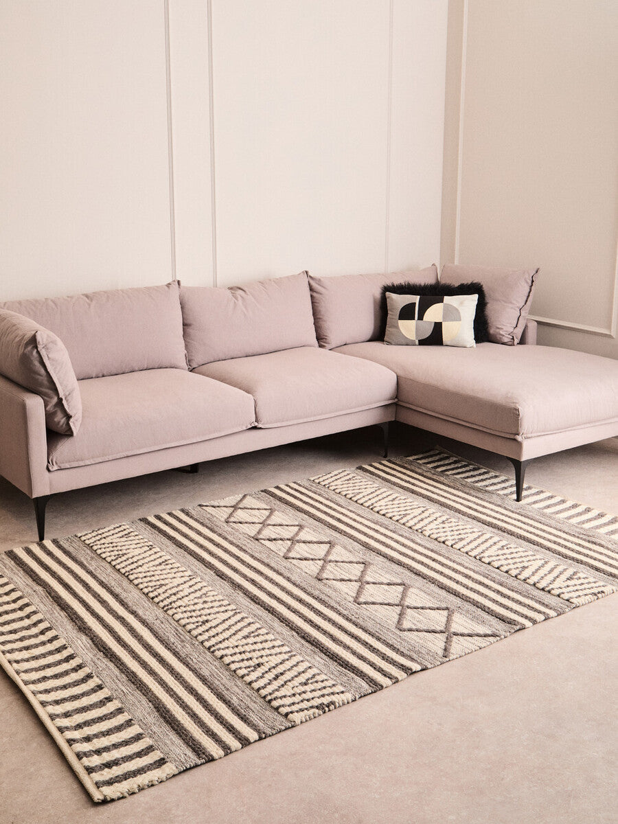 Nuvia Nexo Large Geometric Wool and Cotton Rug full flat lay product shot