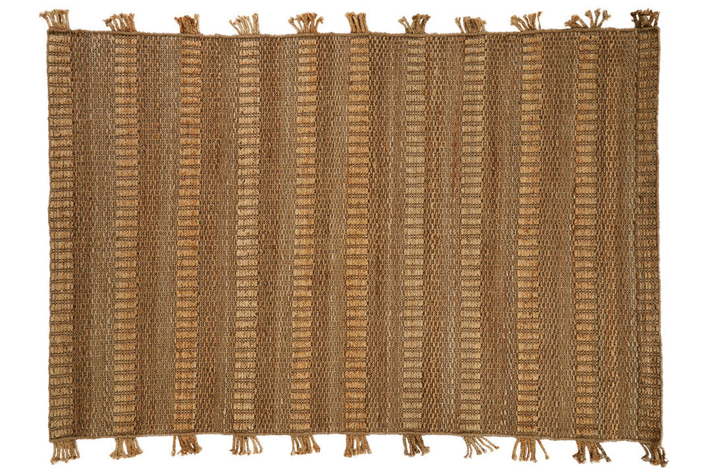 Nuvia Nexo Large Striped Rug – hand-woven sustainable hemp, overhead flat lay