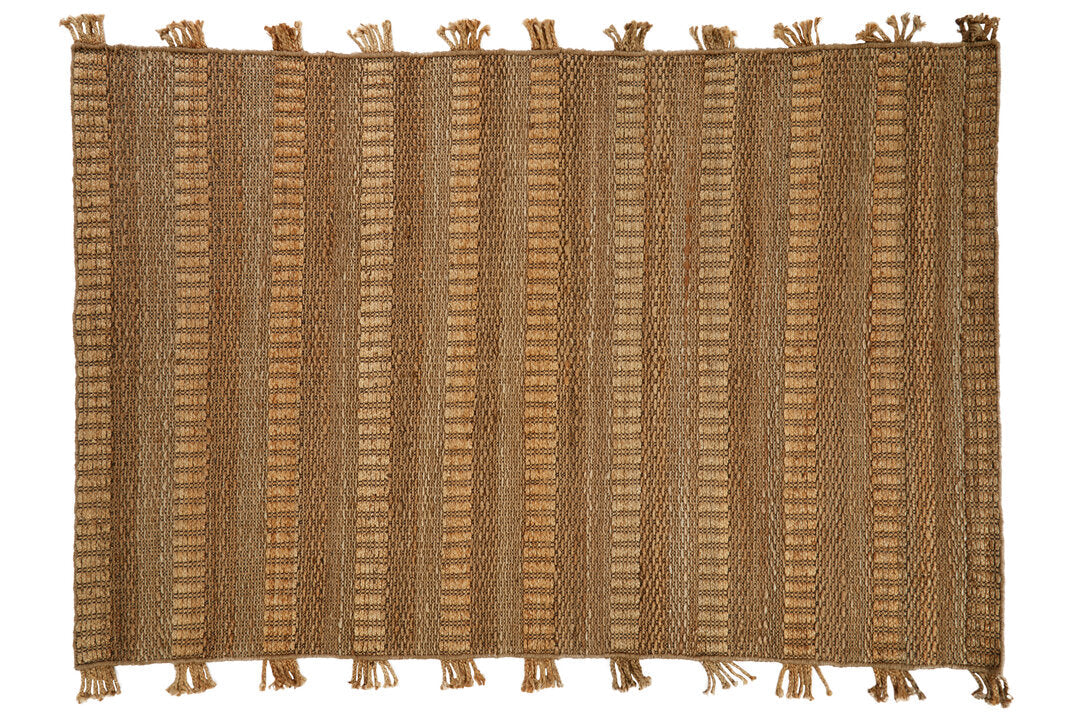 Nuvia Nexo Large Striped Rug – hand-woven sustainable hemp, overhead flat lay
