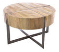 Old Empire Round Coffee Table – solid mango wood and welded steel base, front view