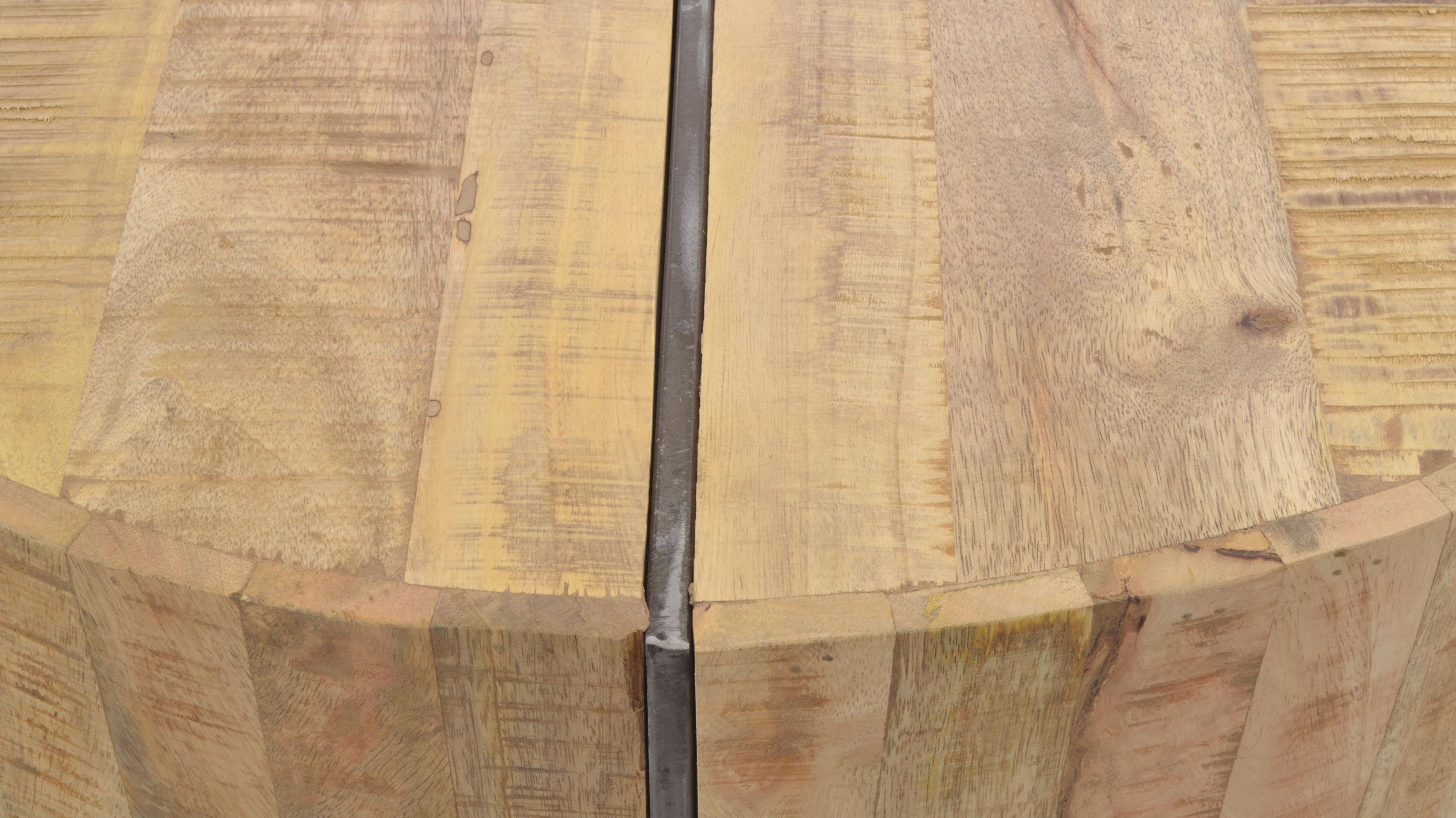 Old Empire Round Coffee Table mango wood top grain detail close-up