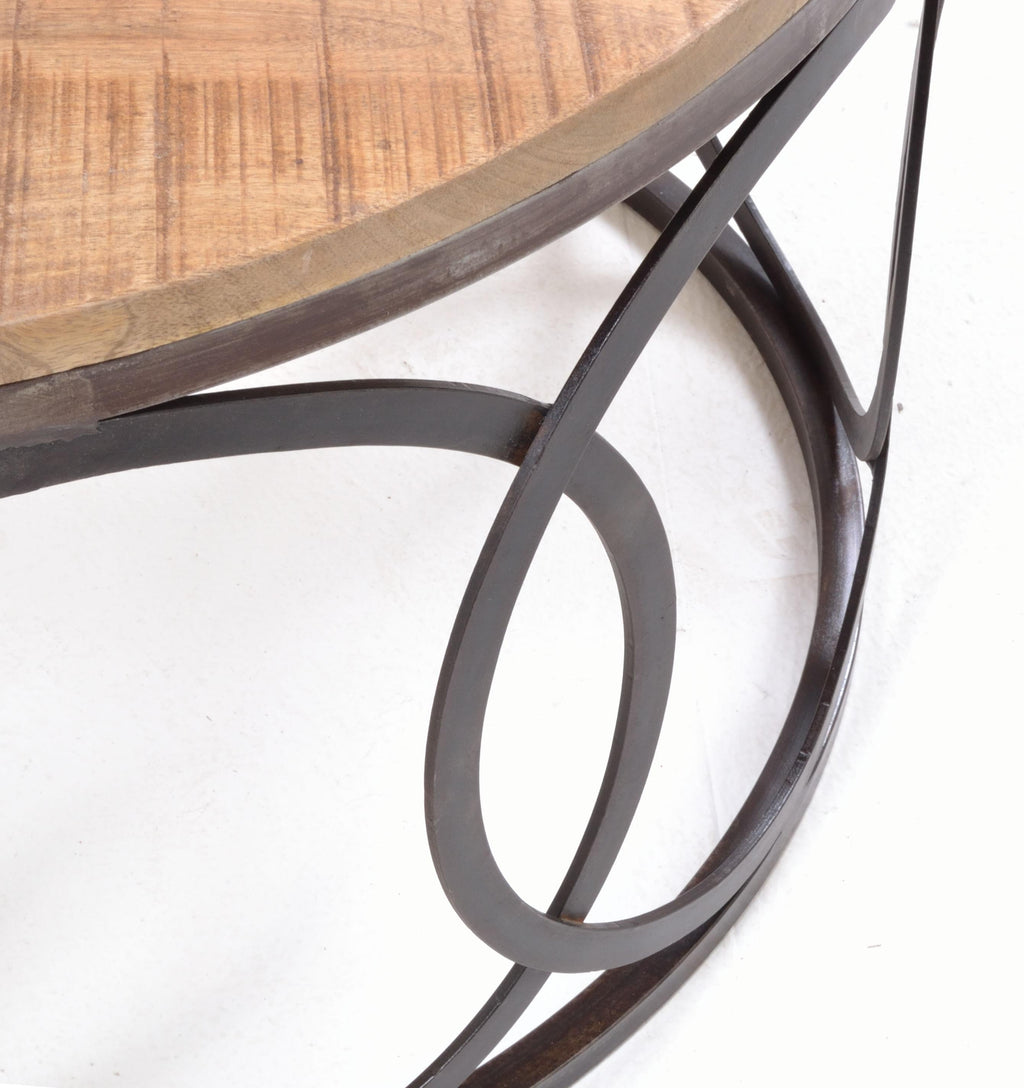 Old Empire Round Lattice Frame Mango Coffee Table overhead view showing round top