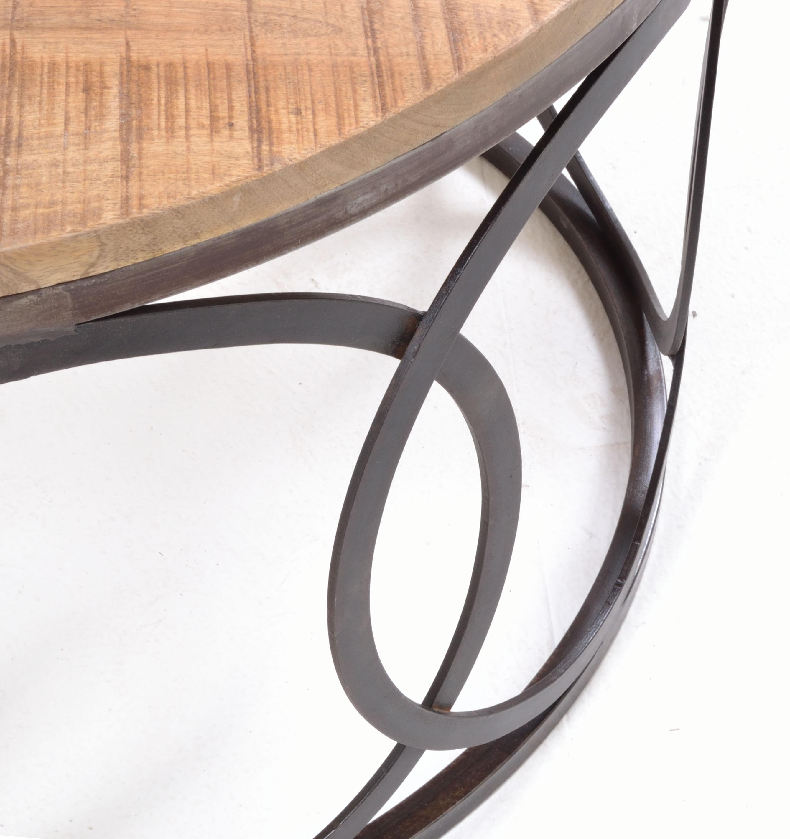 Old Empire Round Lattice Frame Mango Coffee Table overhead view showing round top