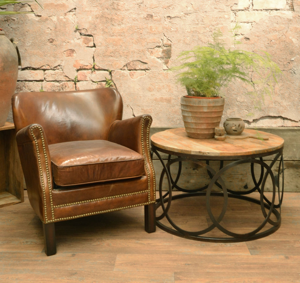 Old Empire Round Lattice Frame Mango Coffee Table full product shot on white background