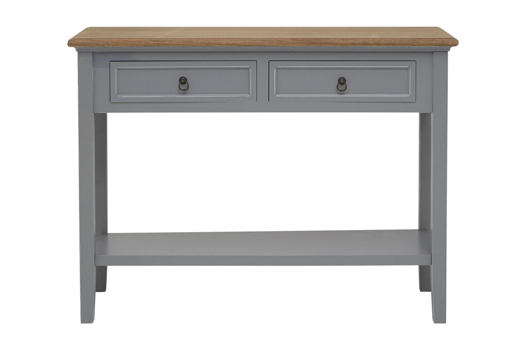 Oxford Antique Grey Console Table side profile showing slim hallway-friendly silhouette