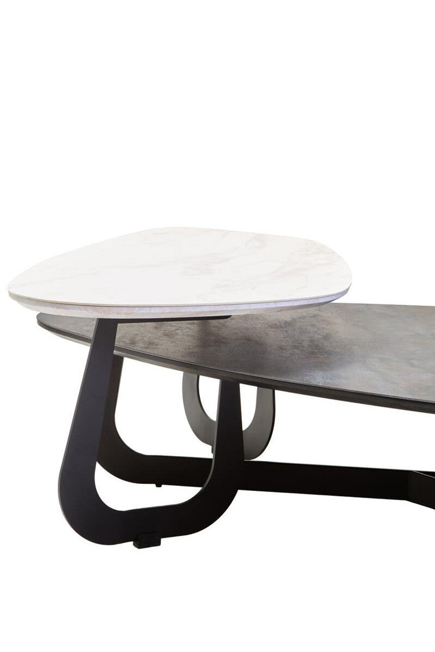 Regalia 2 Tier Large Asymmetrical Ceramic Coffee Table – front view showing elongated two-tier design