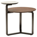 Regalia 2 Tier Round Veneer and Ceramic Coffee Table – eucalyptus veneer lower tier with ceramic upper, front view
