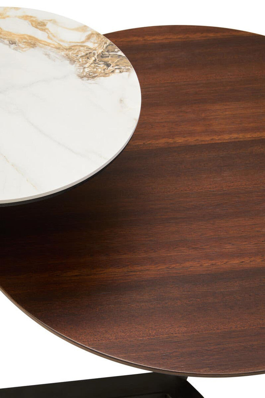 Regalia 2 Tier Round Veneer and Ceramic Coffee Table full white background product shot
