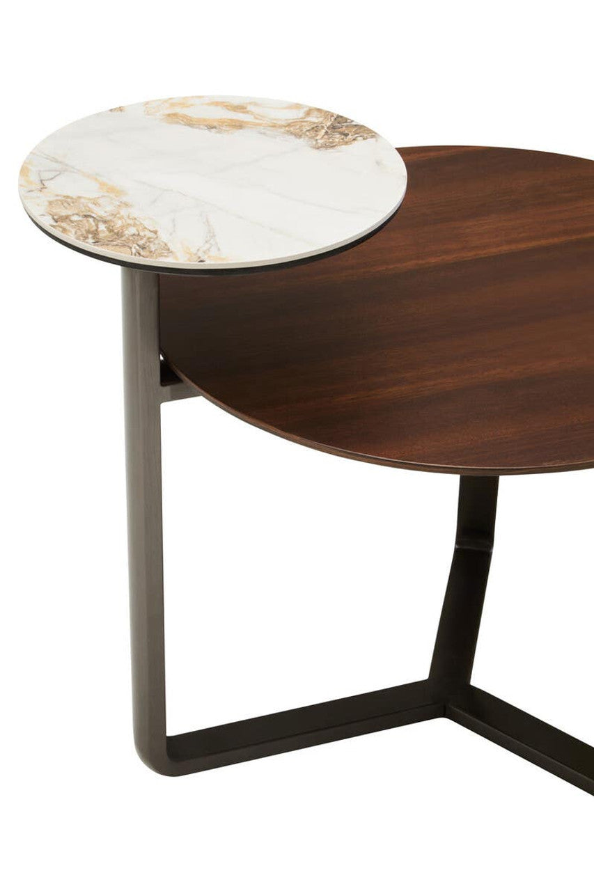 Regalia Round Veneer and Ceramic Coffee Table styled in Scandi living room