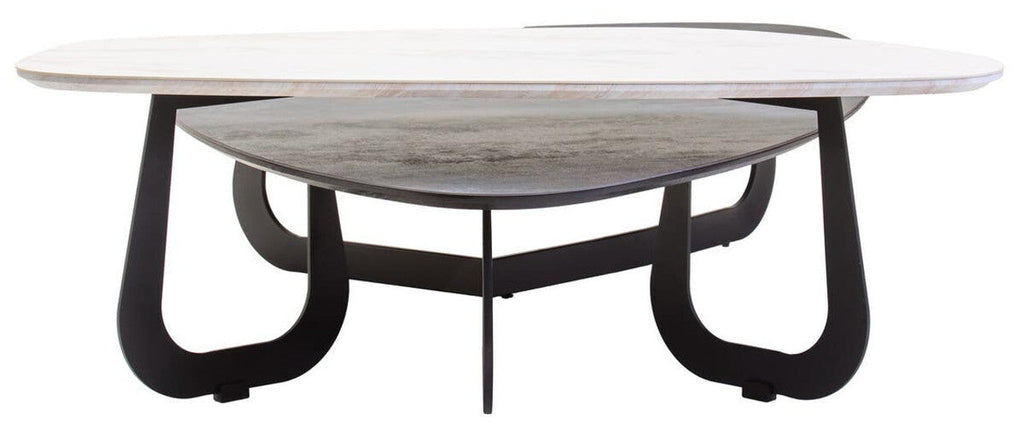 Regalia Large Asymmetric Ceramic Coffee Table upper tier white ceramic detail