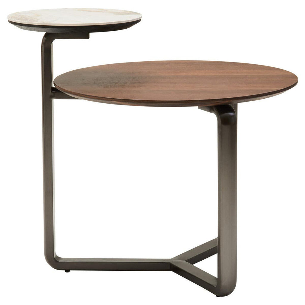 Regalia Round Veneer Coffee Table side profile showing two-tier height difference