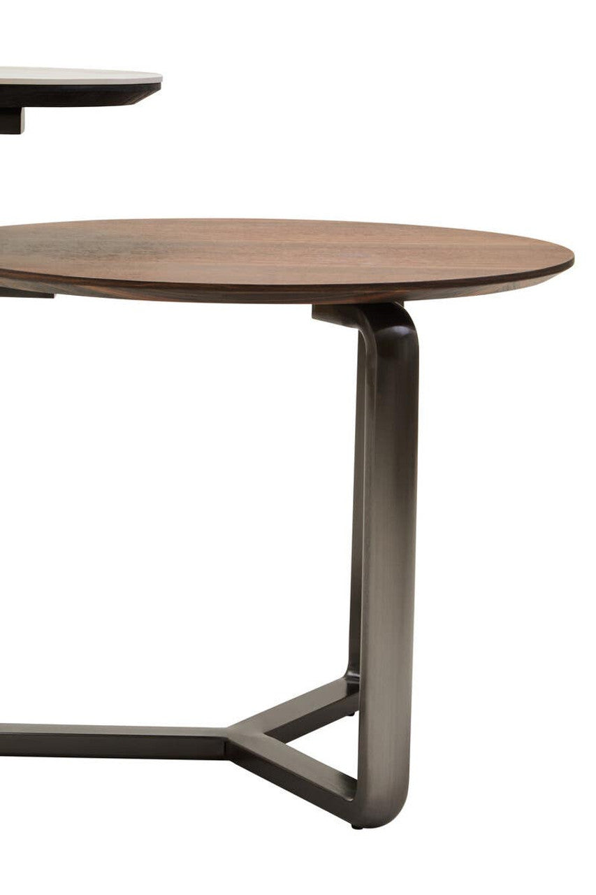 Regalia 2 Tier Round Veneer Coffee Table ceramic upper tier detail