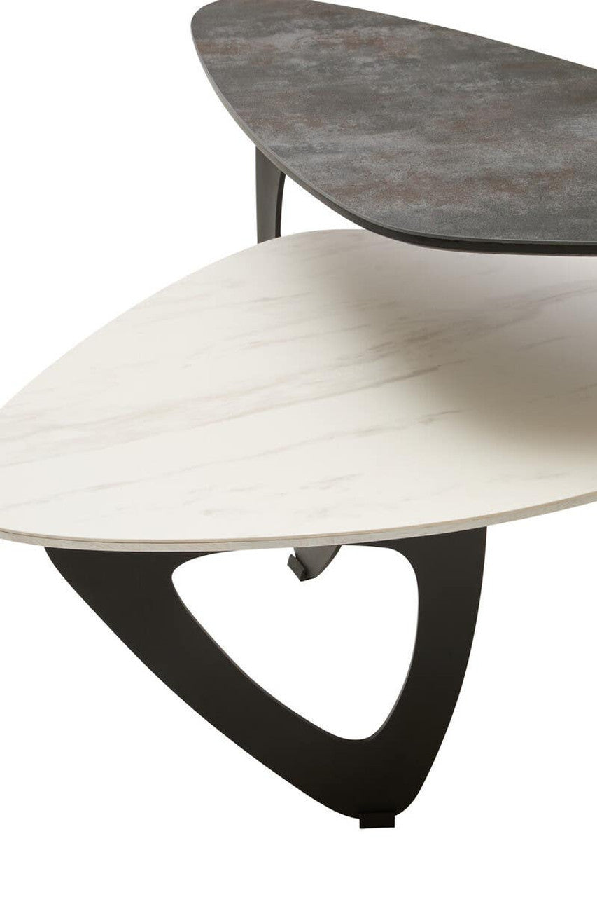 Regalia Small Asymmetrical Ceramic Coffee Table gold-tone frame base detail
