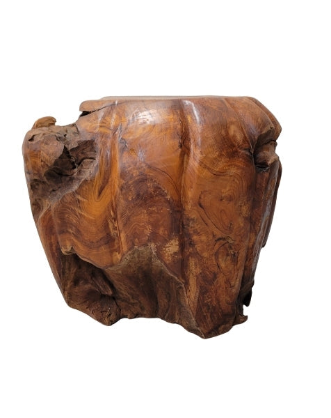 Rustic Solid Teak Root Footstool lifestyle image in earthy interior