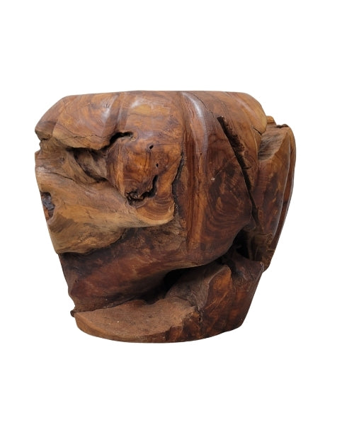 Rustic Teak Root Footstool styled in living room as decorative accent