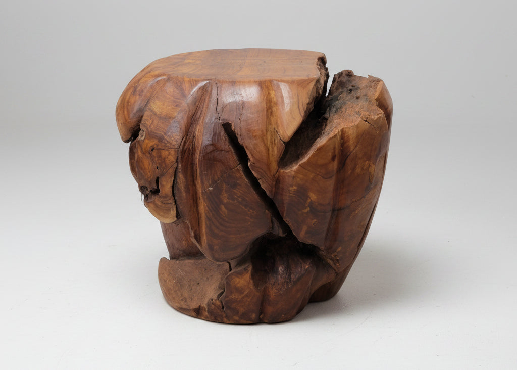 Rustic Teak Root Footstool side profile showing unique organic shape